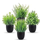 ASOENTIWOX 4 Stück Kunstpflanze mit Topf, Künstliche Plastik Pflanze Deko, Klein Fake Plant...