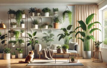 Pflanzen für Haustierbesitzer in einem gemütlichen Wohnzimmer mit sicheren, ungiftigen Pflanzen für Katzen und Hunde
