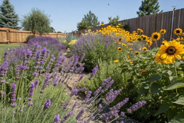 Blühkalender für Bienenfreunde – Blühzeiten bienenfreundlicher Pflanzen im Überblick Bienenfreundliche Pflanzen wie Lavendel und Sonnenblumen im Garten