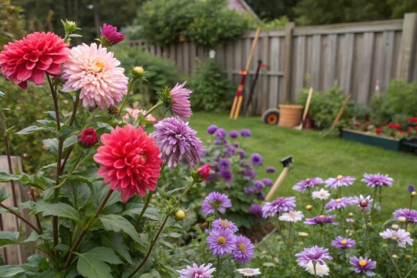 Blühkalender für Oktober – Herbstblumen in voller Blüte im Garten Blühkalender im Herbst: Blühende Dahlien und Astern im Garten
