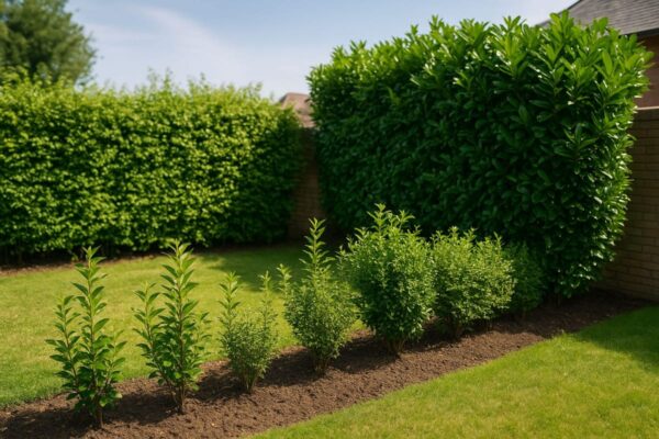 Garten mit schnellwachsenden Heckenpflanzen als Sichtschutz Schnellwachsende Heckenpflanzen als Sichtschutz im Garten